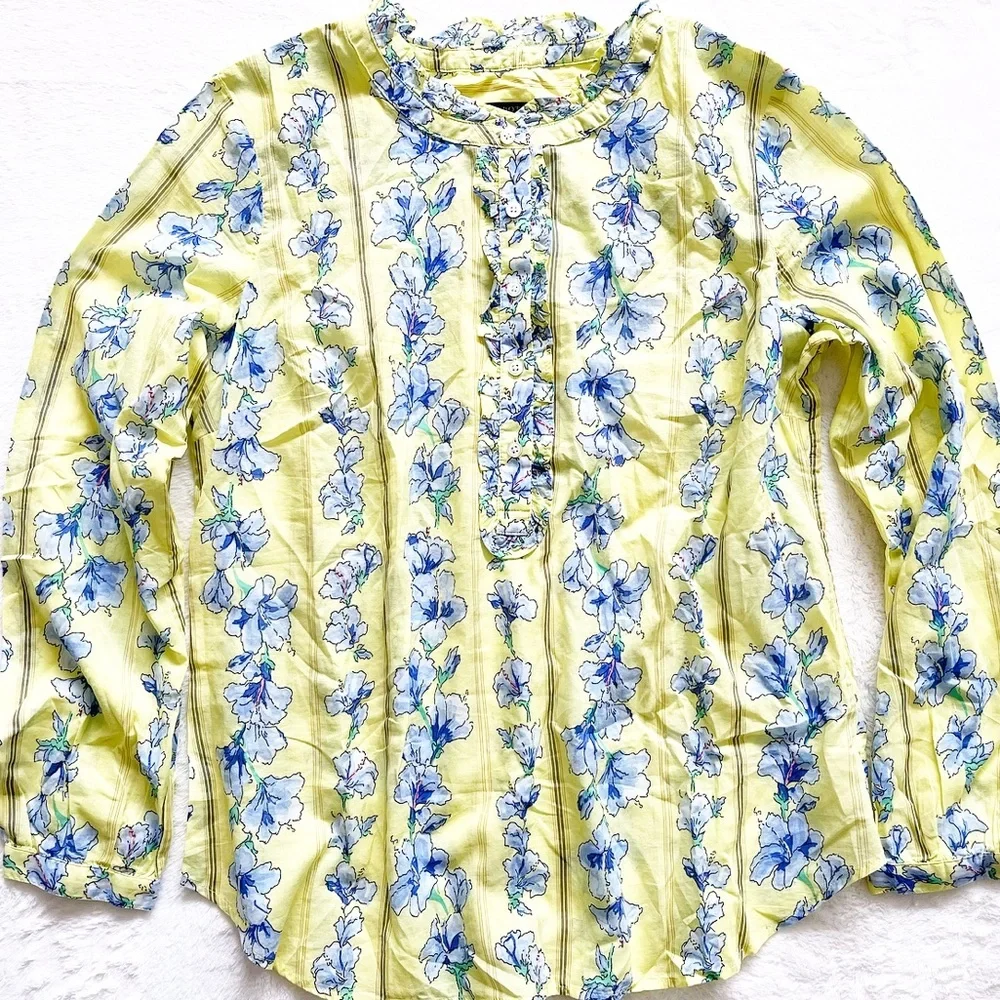 TALBOTS NWT FLORAL SEMI SHEER BUTTON DOWN W/ RUFFLE DETAILS COTTAGECORE PRAIRIE